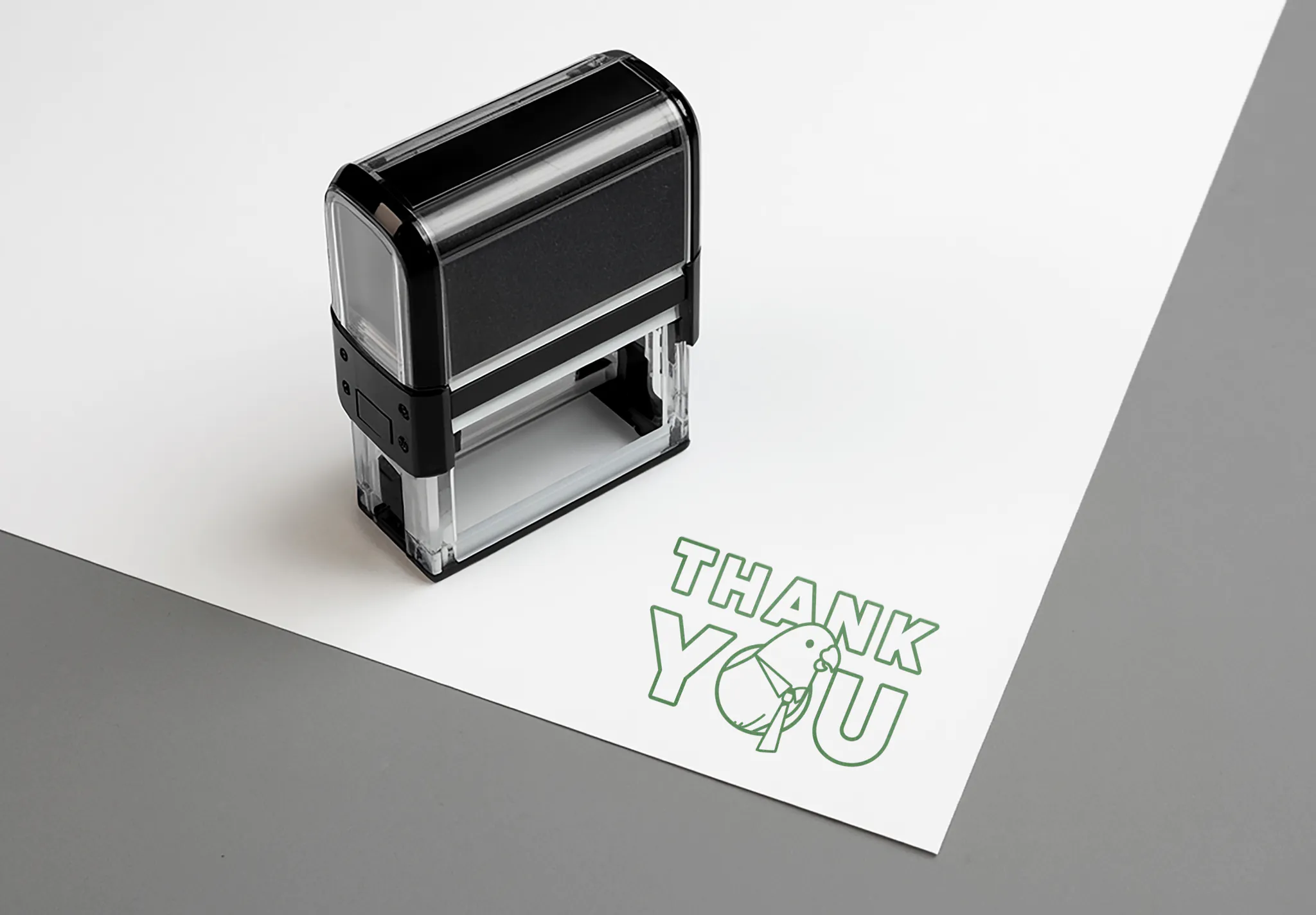 Thank-you stamp design featuring the Houtz CPA parrot mascot