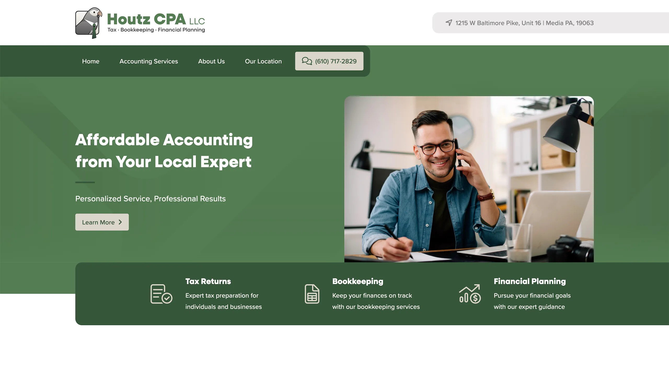 Houtz CPA website design shown in a browser window